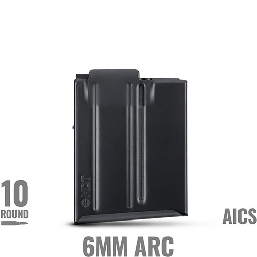 MDT 10-round metal magazine features a unique DSSF design for reduced height, enhanced durability with Cerakote Elite finish, and easier mag changes when prone.